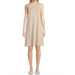 Time and Tru Women's Beige Sleeveless Knit Swing Dress with white stripes NWT